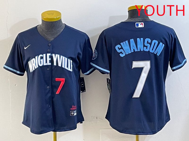 Youth Chicago Cubs #7 Swanson Blue City Edition Game 2025 Nike MLB Jersey style 4
